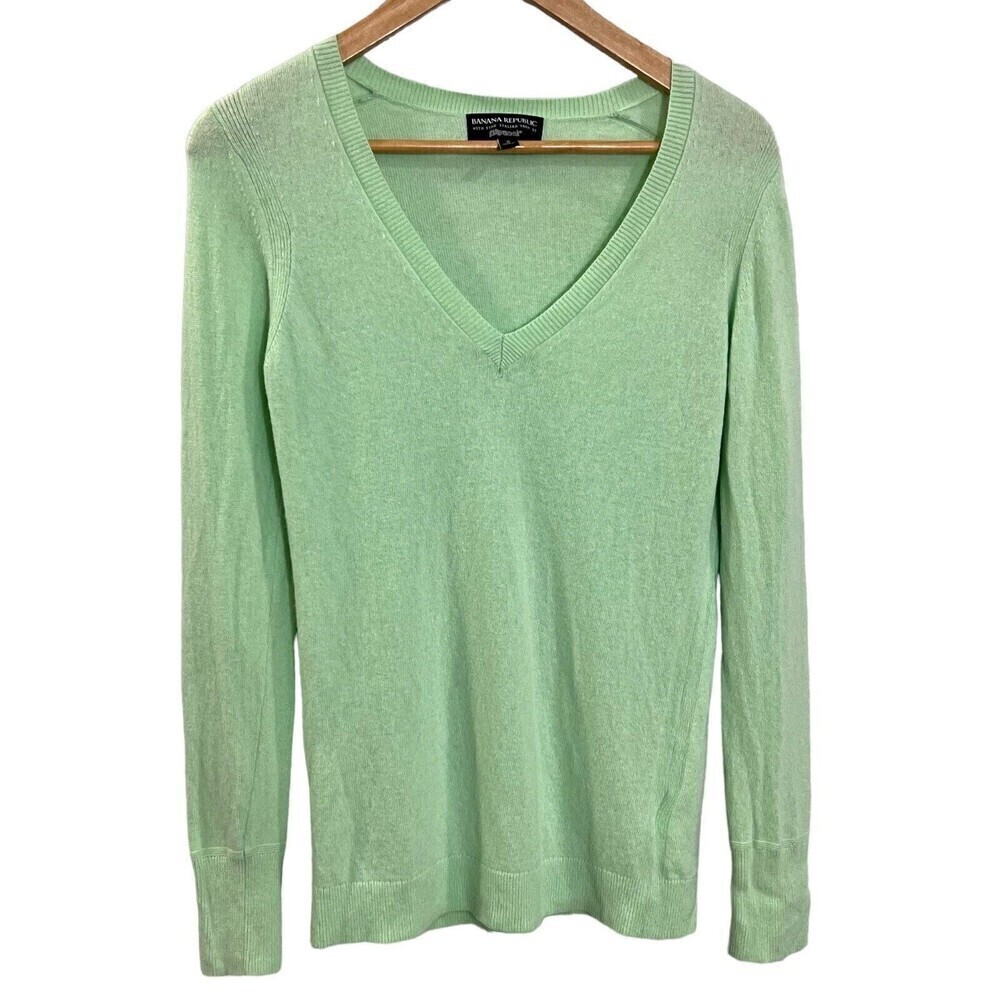 Banana Republic With‎ Fine Italian Yarn by Filpucci V-Neck Green Sweater Size S